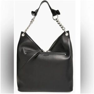 SOLD! JIMMY CHOO BLACK NAPPA LEATHER RAVEN HOBO TOTE SHOULDER BAG ZIP CHAIN